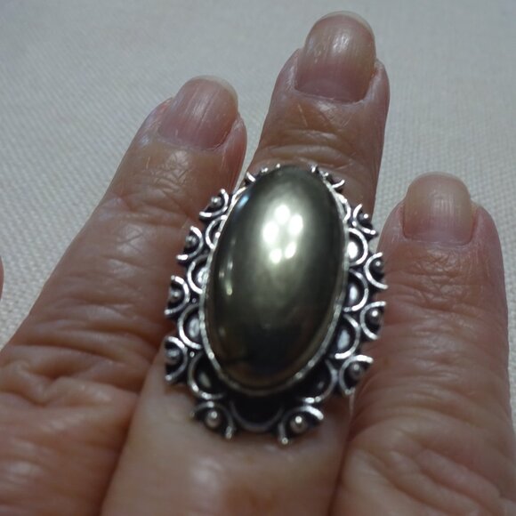 Unique APACHE PYRITE Handmade Sterling Ring Size 9 #851B - Picture 2 of 3